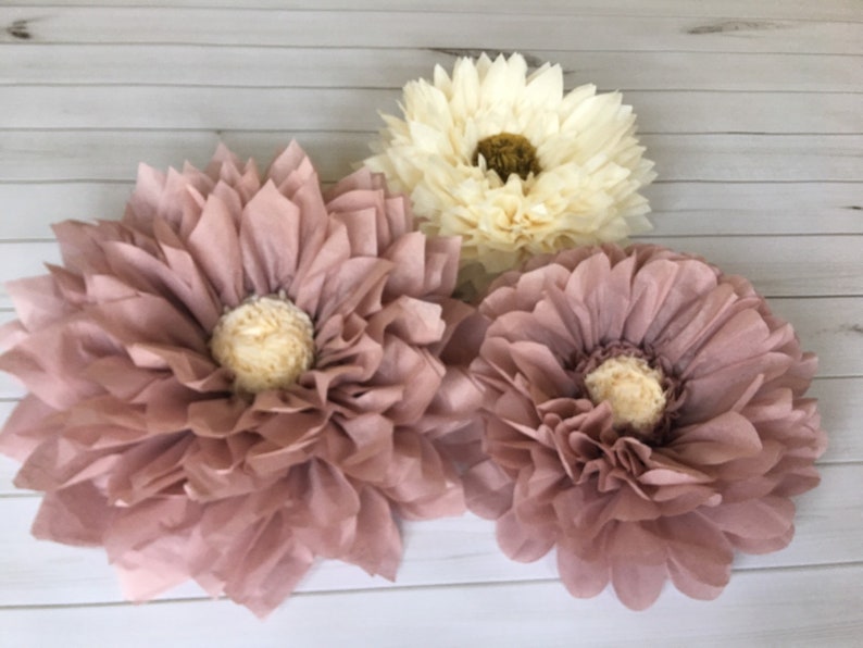 Rose gold and cream paper flower set for home decor, birthday parties, bridal showers and wedding reception decor image 1