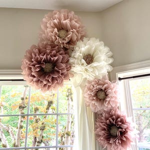 Rose pink boho set of five tissue paper flowers, pink boho themed baby shower decor, boho bridal shower decor, boho birthday party decor