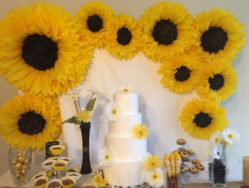 Oversized paper sunflower backdrop for rustic weddings, bridal or baby showers, sunflower themed parties and birthday parties - 9 flowers 