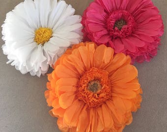 Giant trio of large paper flowers for home and nursery decor, and shower or wedding backdrops