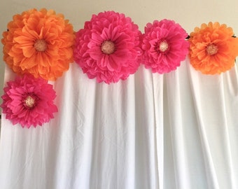 Fondo de flores de papel naranja y rosa para el brunch del Día de la Madre, despedidas de soltera, decoración de bodas, baby showers y fondos fotográficos