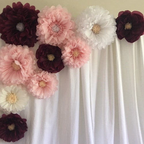 Gran telón de fondo de flores de color burdeos y papel rubor - Etsy México Gran telón de fondo de flores de color burdeos y papel rubor - Etsy México