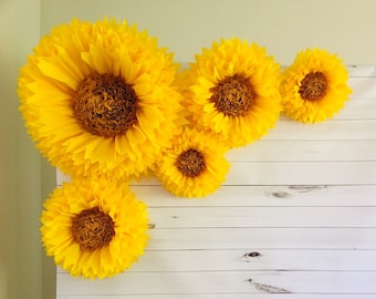 Giant paper sunflower backdrop for parties, weddings, graduations and bridal or baby showers