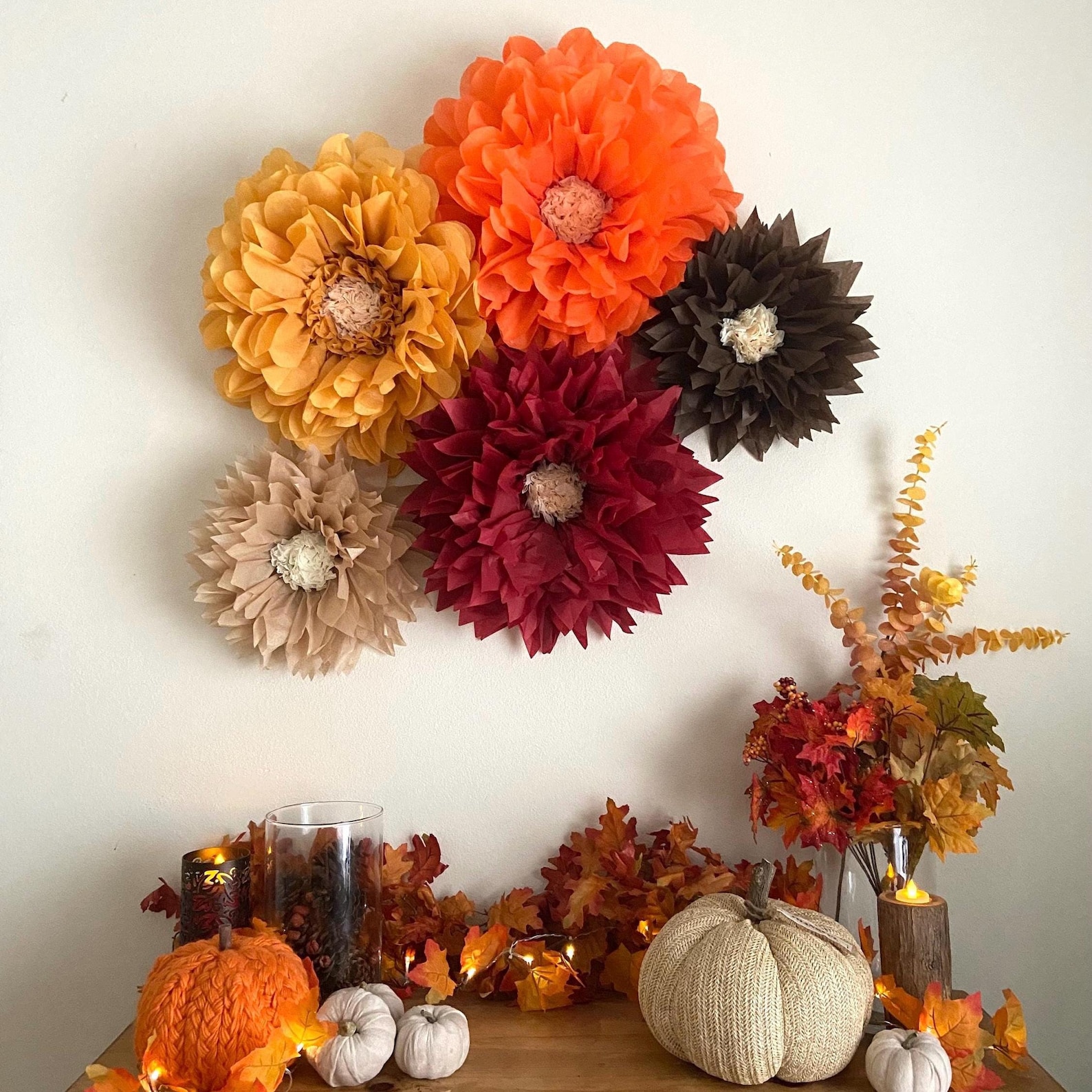Set of Five Fall Tissue Paper Flowers, Fall Decorations for Home ...