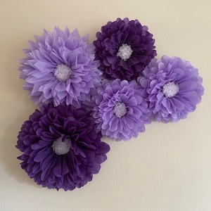 Purple paper flower set of five, for wedding flowers, party decorations and baby shower decor