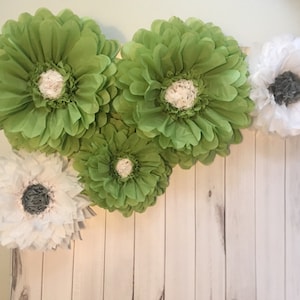 Giant sage and white flower backdrop for bridal and baby showers, nursery decor and event decor