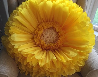 Giant yellow paper gerbera daisy, perfect for event decor, wedding or bridal shower decorations and retail window displays