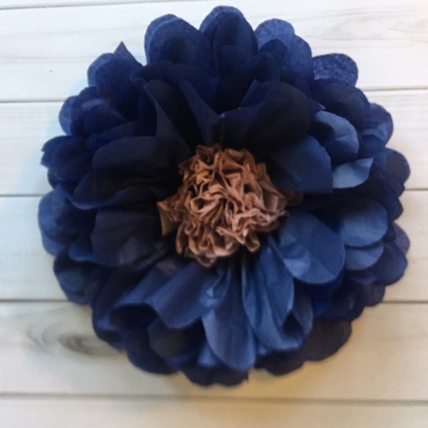 Large navy tissue paper flower, beautiful for weddings, bridal showers and graduation parties