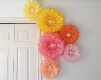Flores gigantes de papel de seda rosas y amarillas para decoración del hogar y la guardería, arte mural, despedidas de soltera, baby showers y fiestas de cumpleaños.