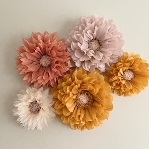 Boho set of five tissue paper flowers, boho baby shower decorations, boho birthday party decor and boho bridal shower decor