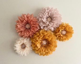 Boho set of five tissue paper flowers, boho baby shower decorations, boho birthday party decor and boho bridal shower decor