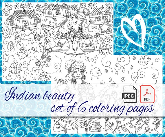 Download Adult Coloring Book Pages Set Indian Women In Traditional Etsy