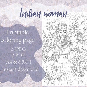 Download Indian Goddess Printable Adult Coloring Book Page Jpeg Pdf Etsy