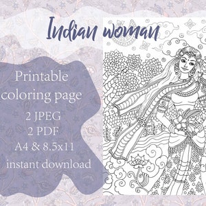 Download Indian Woman Portrait Coloring Printable Adult Coloring Book Etsy