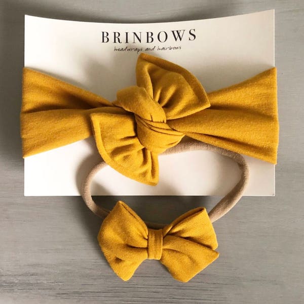 Baby Kopftuch, Baby-Mädchen, Kleinkind, Mädchen Stoff Schleife Stirnband oder Haarspange - Senf gelb Schleife, Nylon Baby Stirnband