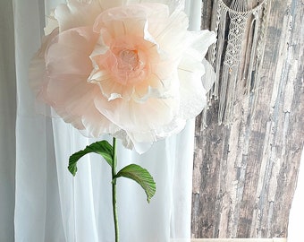 Cream Giant Self Stand Flower With Steam Event Decor Paper Flower  Window Display Giant Bloom Decor Party Big Paper Flower with Stand