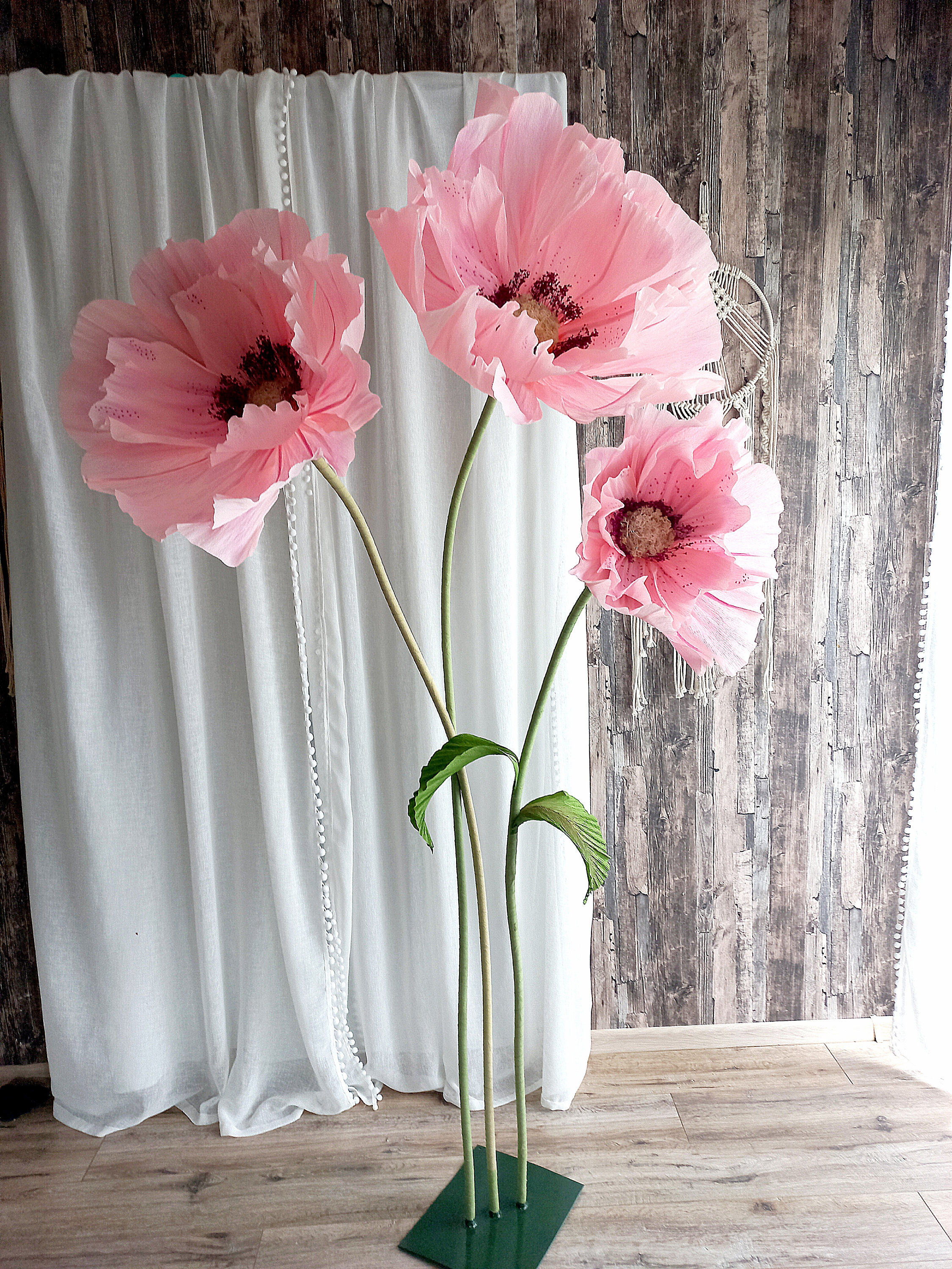 3 Pieces Pink Giant Self Standing Flowers Window Decor Large Paper
