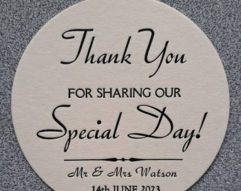 Personalized Coaster Wedding Thank You Coasters X 100 Round