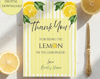 Biglietto di ringraziamento per addio al nubilato a tema limone, modello Canva per ringraziamenti a tema limone, modificabile e stampabile, formato digitale 4x6 5x7, download immediato, addio al nubilato a tema agrumi