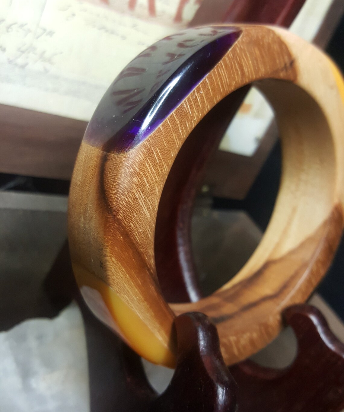 Tory Burch Wide Chunky Wood Bangle Boho Style with Wood Grain Etsy