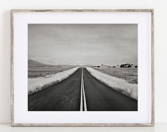 Black and White Wall Art, Wanderlust Decor, Escapist Wall Art, Open Road Print, Travel Photography, Highway Pictures, Landscape Decor