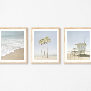 Set of 3 Prints, California Beach Prints, Beach Photography, Beach Pictures of Venice, Malibu and Santa Monica, Blue Pastel Wall Art
