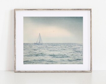 Nautical Prints - Sailing Boat Prints - Grey Coastal Wall Art - Seascape Photography - Ocean Seascape Decor - Sail boat Picture