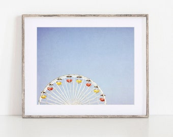 Carnival Art Print, Ferris Wheel Picture, Blue Nursery Room Decor, Kids Room Pictures, Baby Room Decor, Blue Pastel Color, Santa Monica Pier