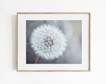 Dandelion Wall Art - Neutral Colors Decor - Botanical Nature Photography - Grey Flower Picture - Floral Print