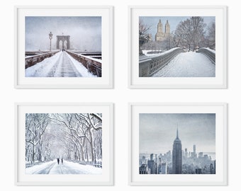 Set of 4 Prints - New York City Wall Art - Manhattan Photography - Brooklyn Pictures - Central Park Cityscape - 'Big Apple Winter'