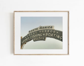 Santa Monica Pier Sign Wall Art: California Coastal Print - Route 66 Picture, Blue Urban Beach Decor, Los Angeles Photography