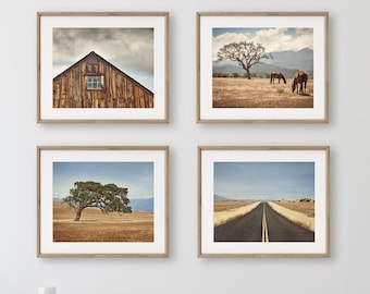 Set of 4 Prints, Rustic Wall Art, Farmhouse Decor, Santa Barbara County Central Coast Photography