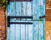 Rustic Wall Decor, Country Cottage, Distressed Wood, Barn Door Photograph, Blue Crackled Paint, Photographic Print, Country Decor
