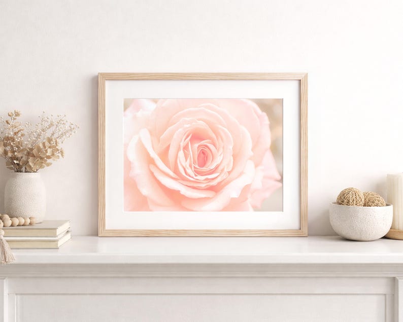 Pink Wall Decor, Shabby Chic Wall Art, Pink Kitchen Art, Nature Photography, Pink Flower Prints, Floral Print, Soft Pink Decor, Bedroom art Framed (Natural) + Matting