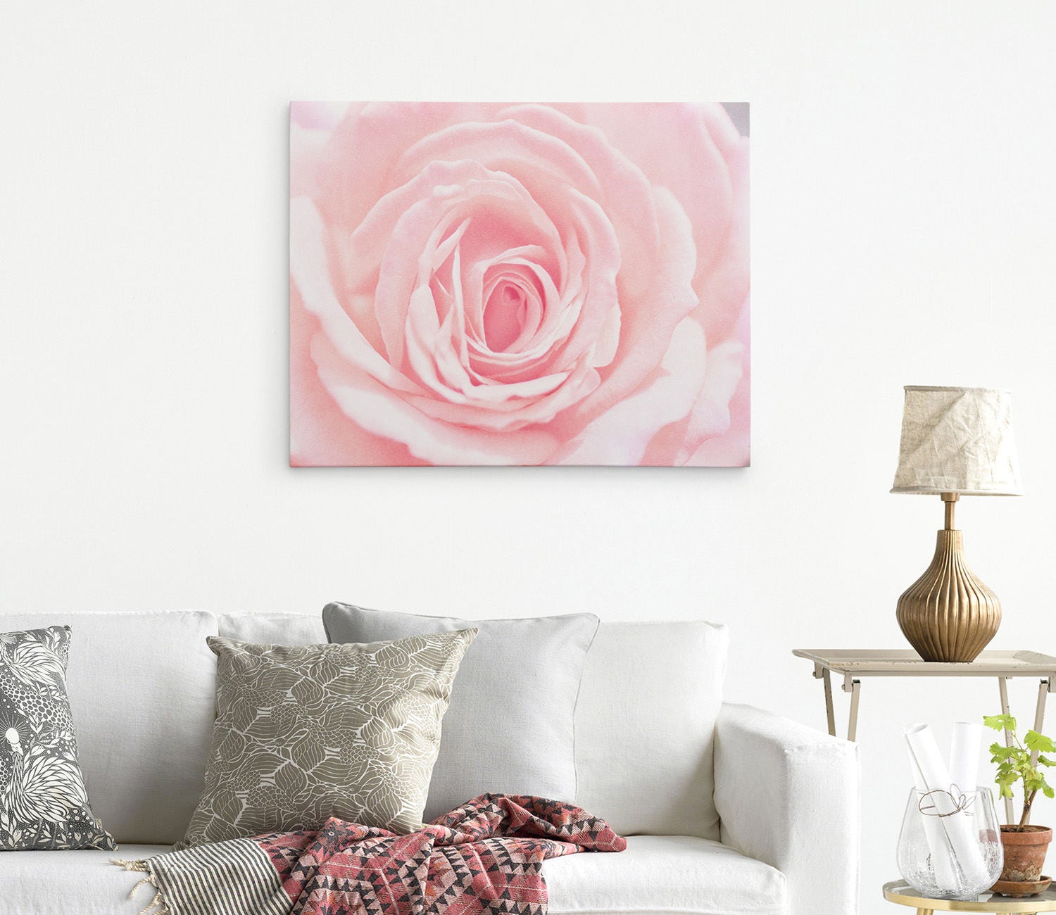Pink Rose Wall Art - Botanical Print - Shabby Chic Decor - Large Canvas ...