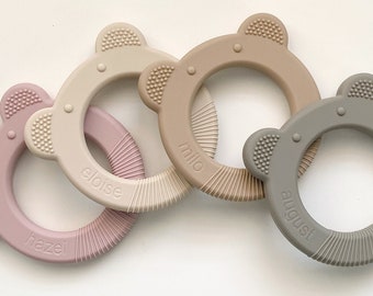 Personalized Baby Teether Toy | Silicone | Round Bear shaped teething chew toys | modern babies
