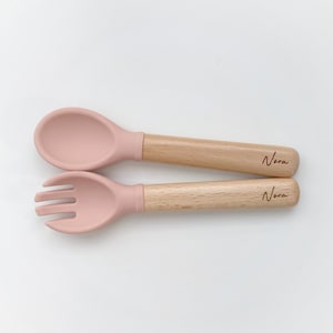 Personalized Spoon and Fork Set | Silicone Utensil set for Baby and Toddler | Laser Engraved | Baby Training & Weaning | Utensil