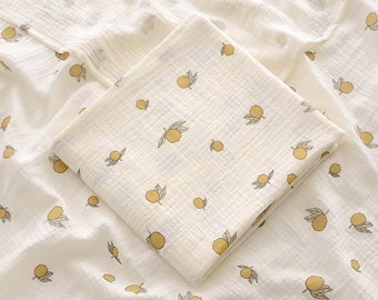 Organic Cotton Baby Swaddle Blanket | Muslin Cloth | Soft Newborn Bath Towel - LEMON