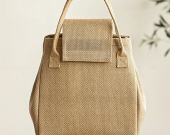 Natural Burlap Insulated Lunch Bag | Thermal and Cooler | Office | Children | Picnic | Lunchbag