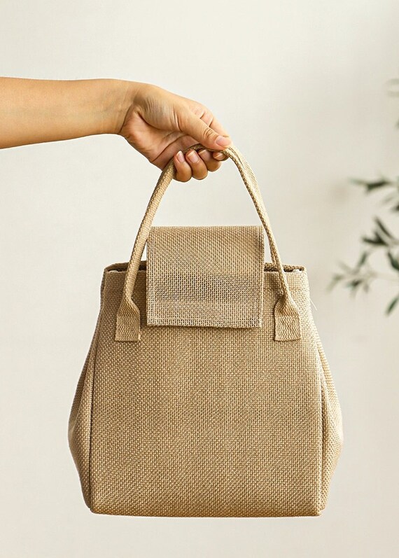 Natural Burlap Insulated Lunch Bag | Thermal and Cooler | Office | Children | Picnic | Lunchbag