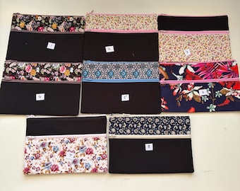 Pencil case / Makeup Bag With Two Pockets and Zippers,  Handmade, Various fabric choices