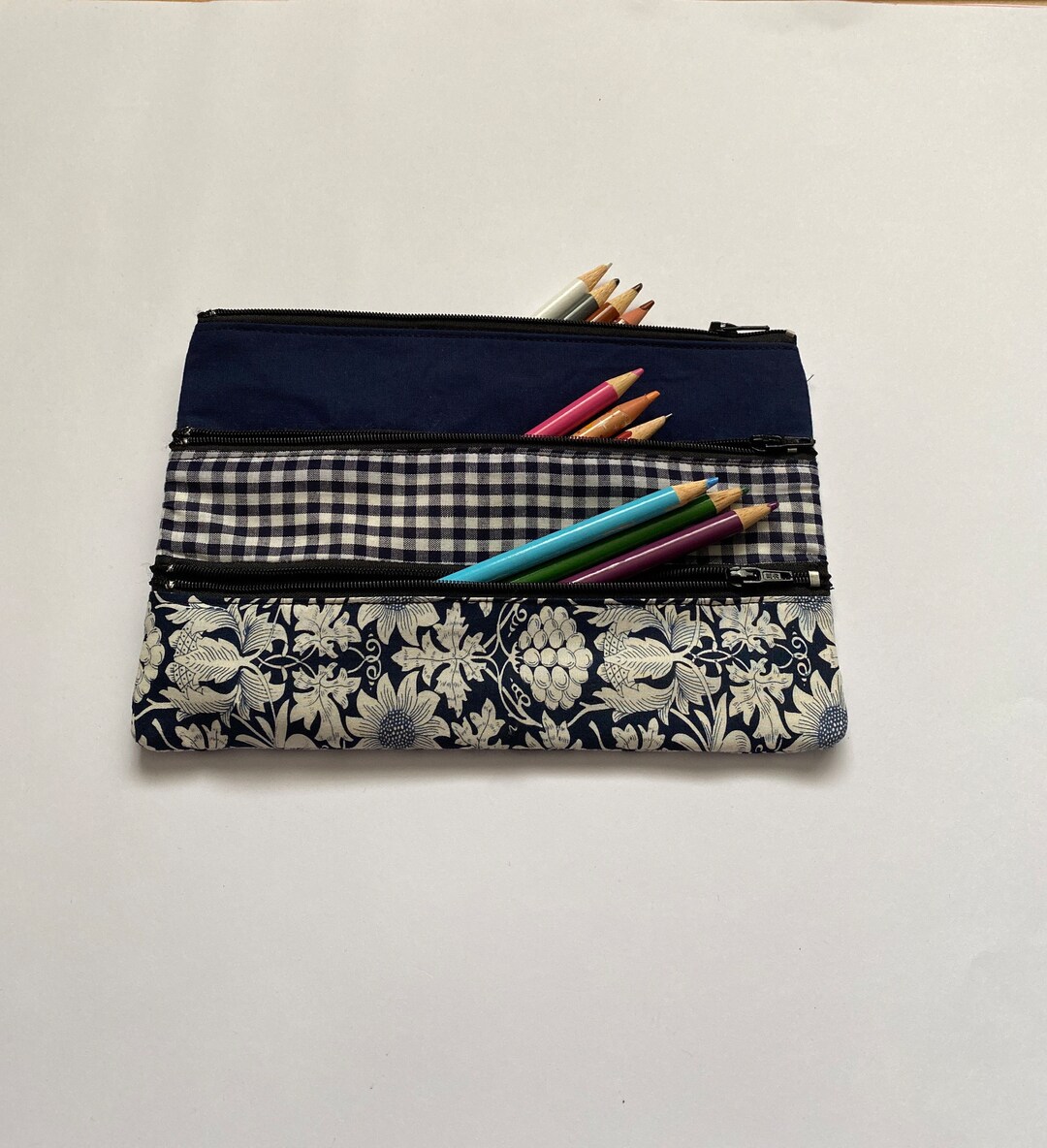 Unique Navy Blue Patterned Pencil Case/ Makeup Bag With Three - Etsy ...