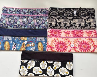 Pencil Case/ Makeup Bag 32cm x 15cm With Two Pockets. Handmade, Various fabric choices