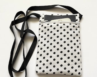 Zip bag, Crossbody bag, handmade, compact portable shoulder bag. Cell phone pouch 11.5cm x 17cm. Great for Travel, Gift