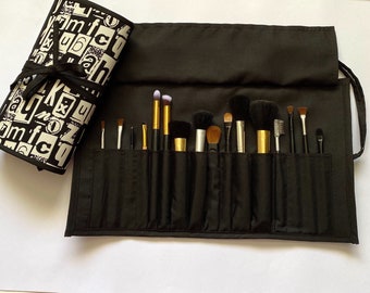 Unique Large Letter pattern Brush Roll, Holds 16 brushes, handmade, Perfect Gift for Her, Great for Travel