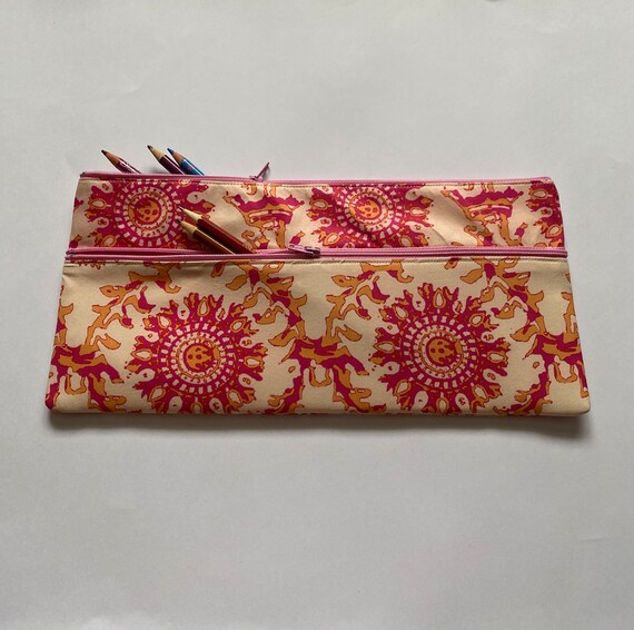 Trousse Multifonction Cuir Motif Fleurs - Fermeture Éclair, Taille Unique - Pour École, Bureau, Maquillage - 4