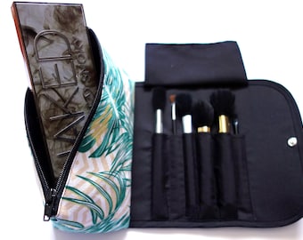 Large Palm leaf makeup bag with a Brush Holder and Snap Button! Handmade, Great for Travel, Gift for her
