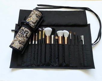 Beautiful Large Brush Roll, Holds 16 brushes,Handmade, Great Gift, Perfect for Travel