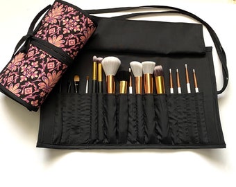 Pretty Pink Pattern Large Brush Roll, Holds 16 brushes, handmade. Great Gift, Perfect for Travel