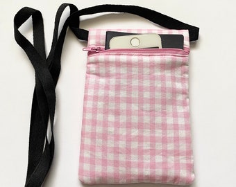 Zip bag, Crossbody bag, handmade, compact portable shoulder bag. Cell phone pouch 11.5cm x 17cm. Great for Travel, Gift